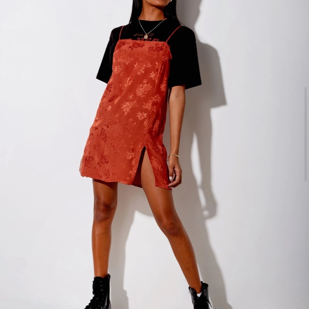 Datista Slip Dress in Satin Rose Copper. Size S.
